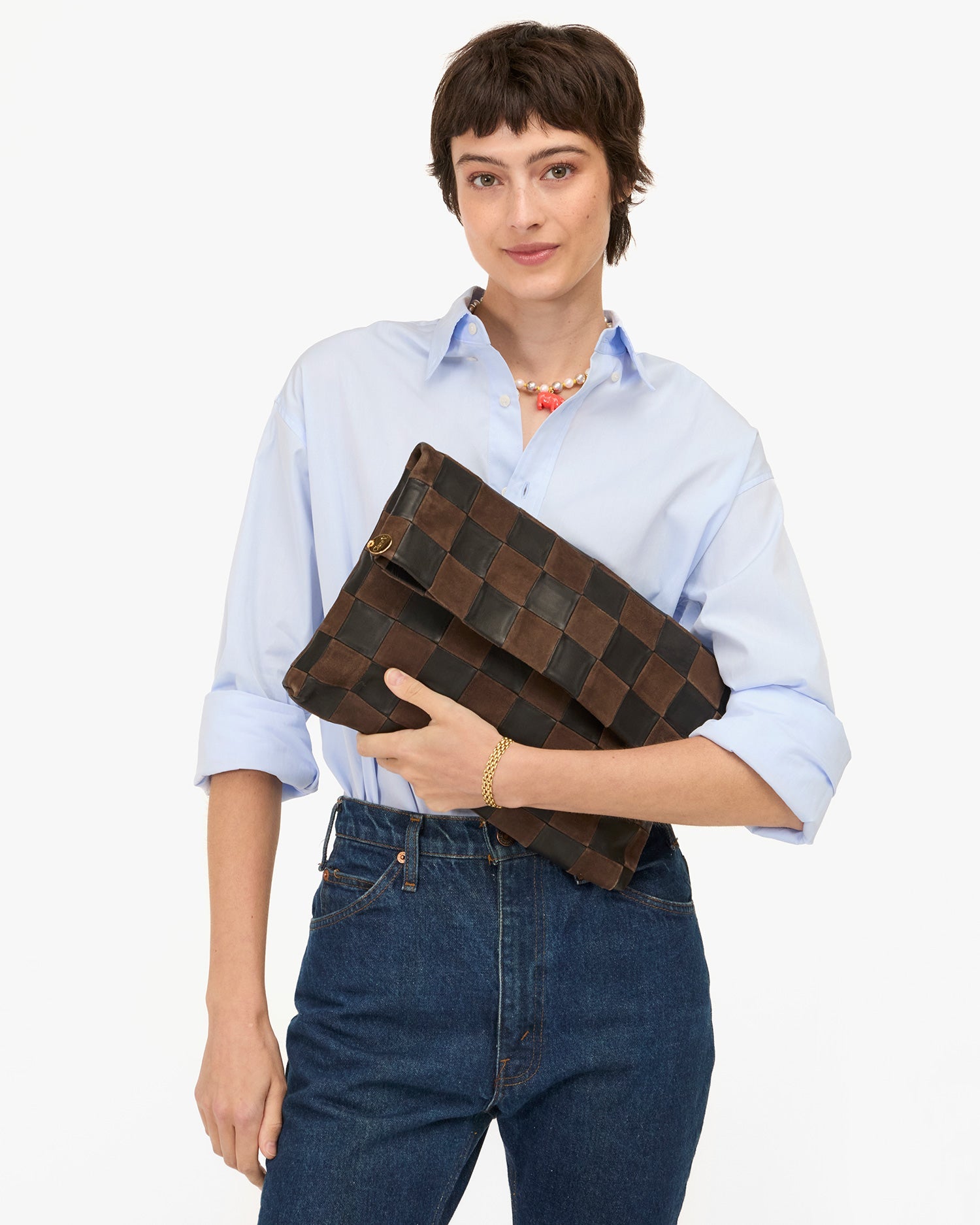 Carryall Clutch w/ Tabs - Nappa & Suede Oversized Checker