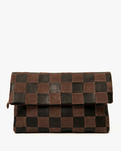 Carryall Clutch w/ Tabs - Nappa & Suede Oversized Checker