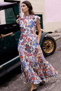 Mock Neck Flutter Maxi - Chennai Cobalt