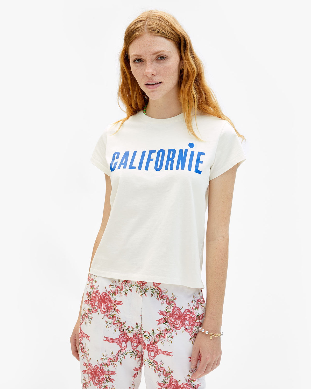 Classic Tee - Cream w/ Cobalt Californie