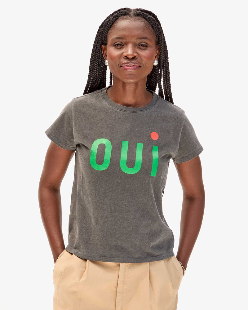 Classic Tee - Faded Black w/ Green & Poppy Oui