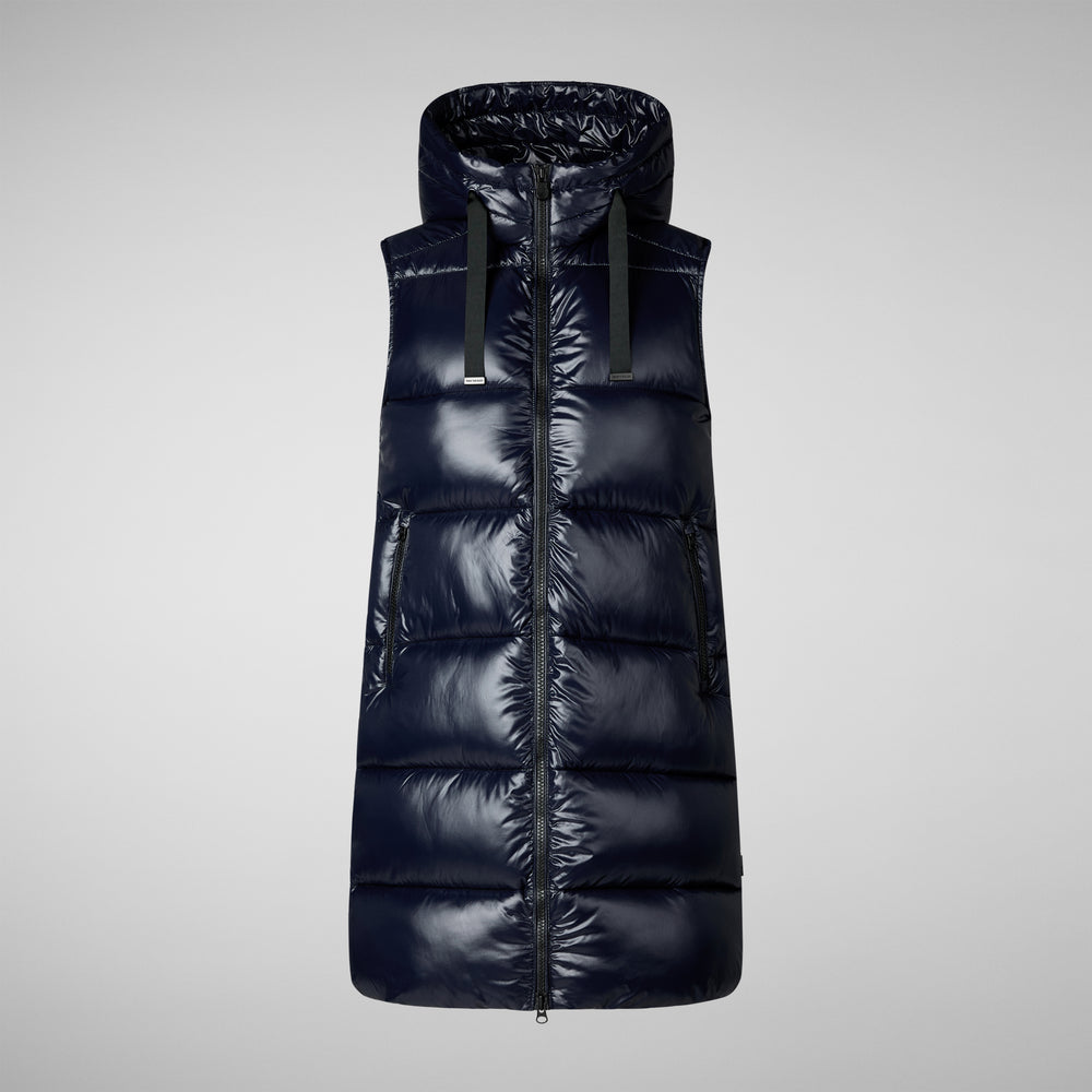 Iria Hooded Long Vest - Blue/Black