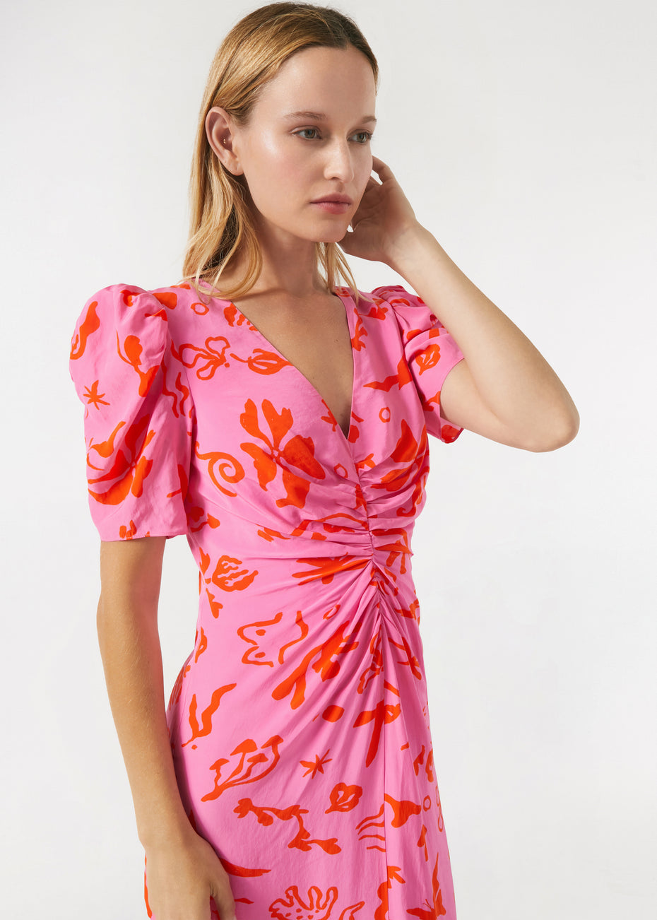 Maci Dress - Pink Botanical Abstract