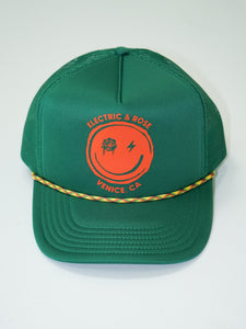 Smiley Trucker Hat - Kelly Green/Orange