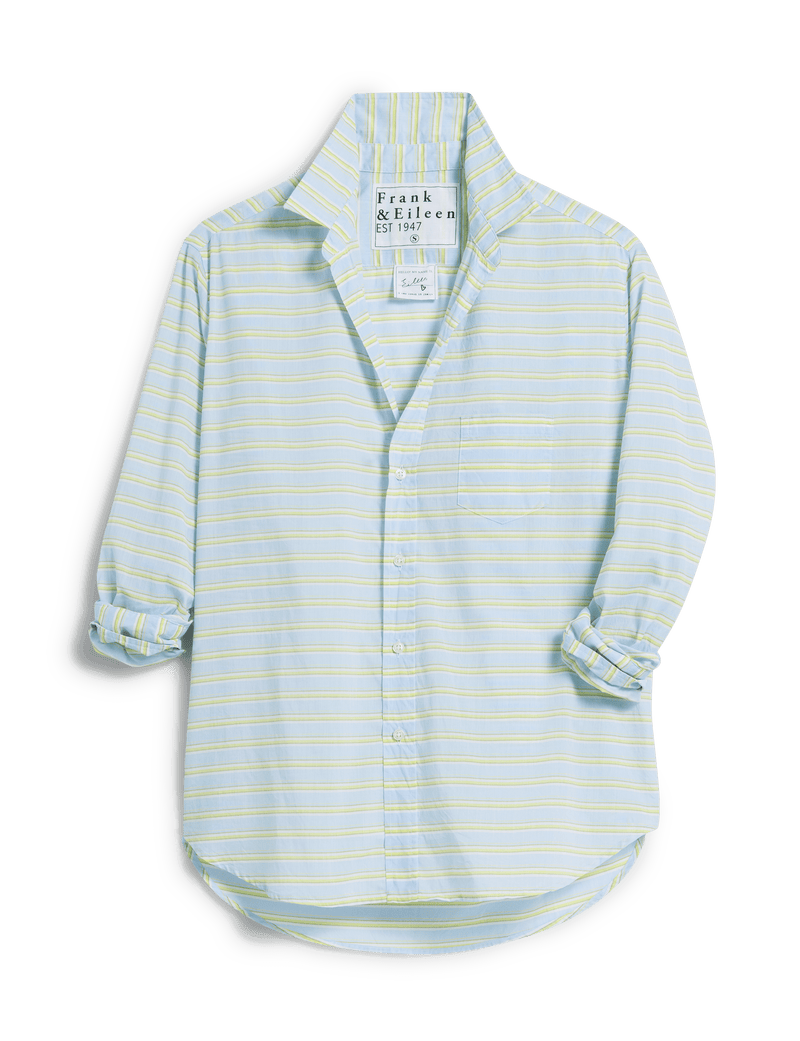 Eileen Relaxed Button-Up - Blue and Chartreuse Multi Stripe