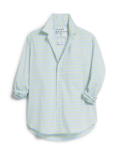 Eileen Relaxed Button-Up - Blue and Chartreuse Multi Stripe