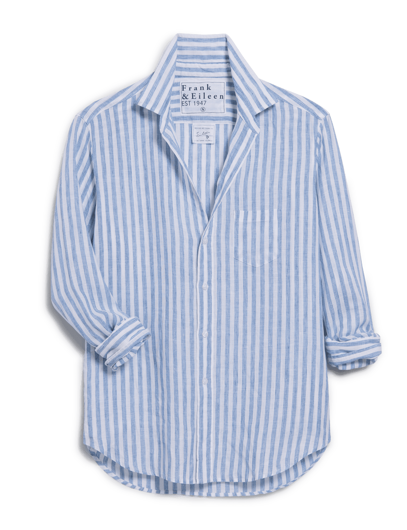 Eileen Relaxed Button Up - White and Blue Stripe Linen