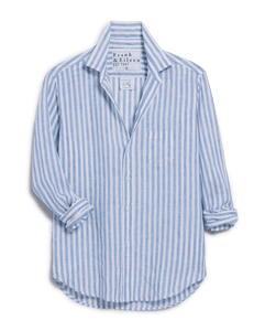 Eileen Relaxed Button Up - White and Blue Stripe Linen