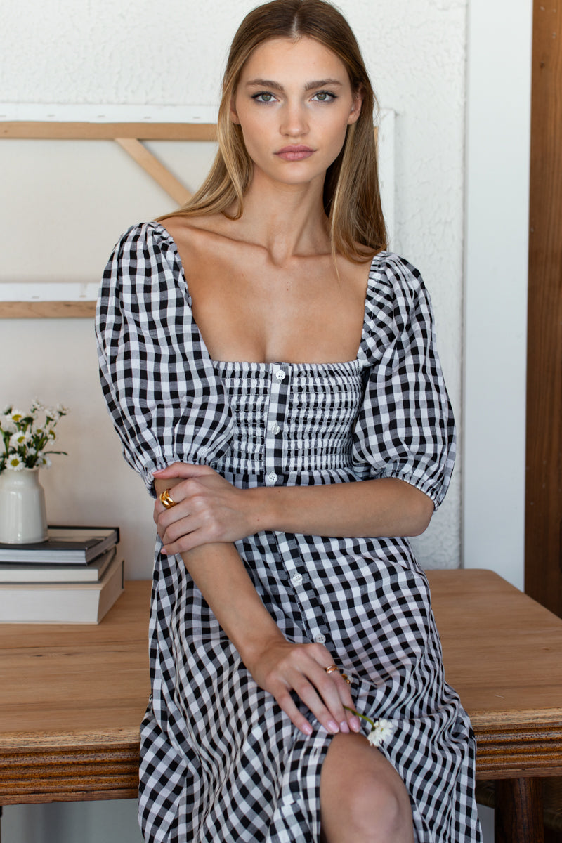 Santiago 3 Maxi Dress - Black + White Check