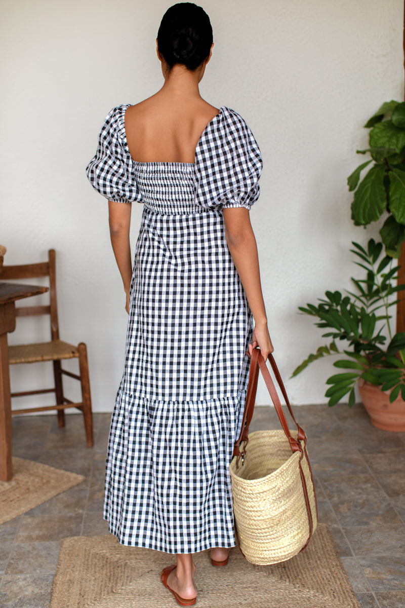 Santiago 3 Maxi Dress - Black + White Check