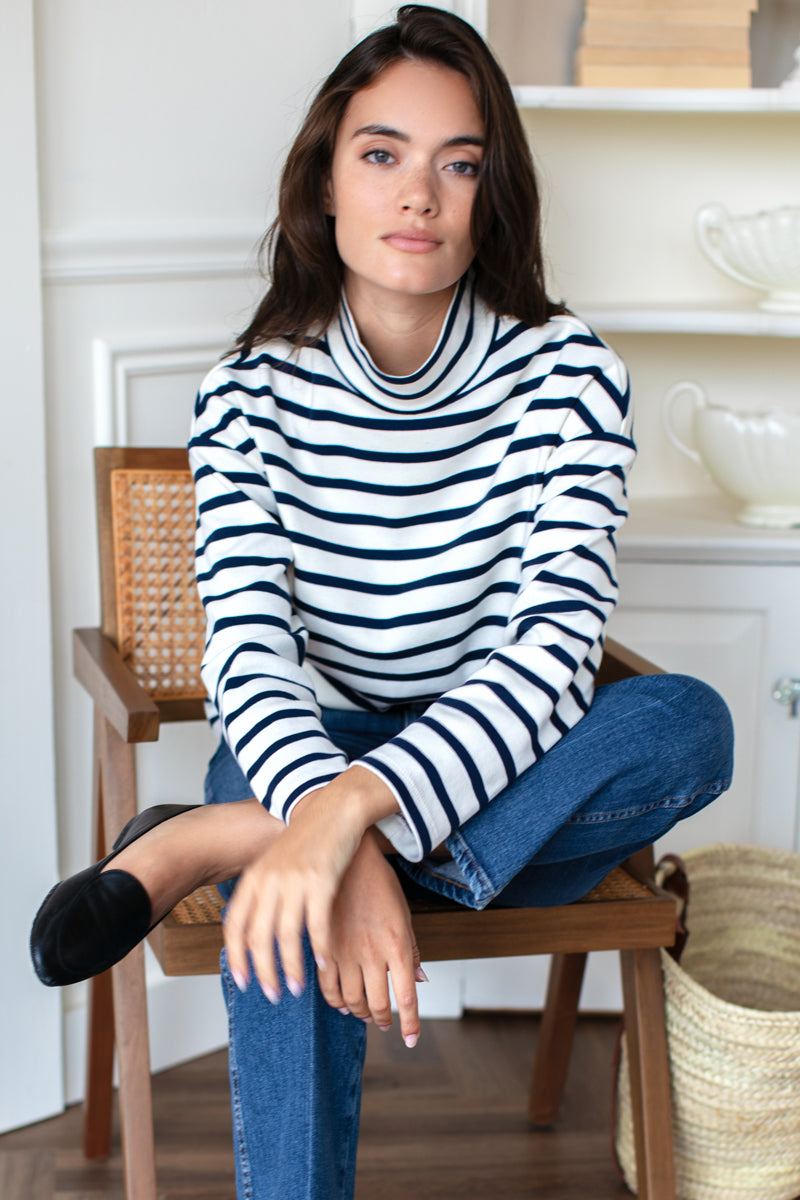 Edie Top - Navy Stripe Rib