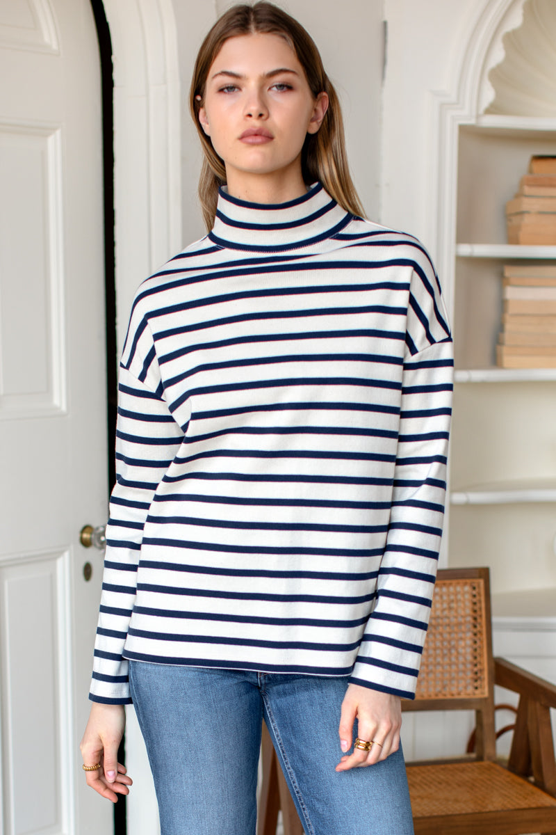 Edie Top - Navy Stripe Rib