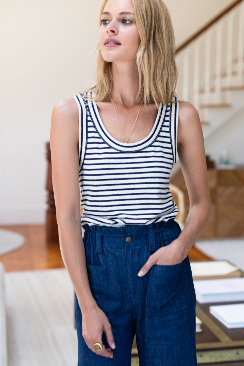 Go To Tank Top -  Navy Stripe Organic