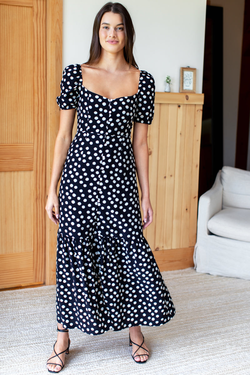 Luie Maxi Dress - Handpainted Dots Black