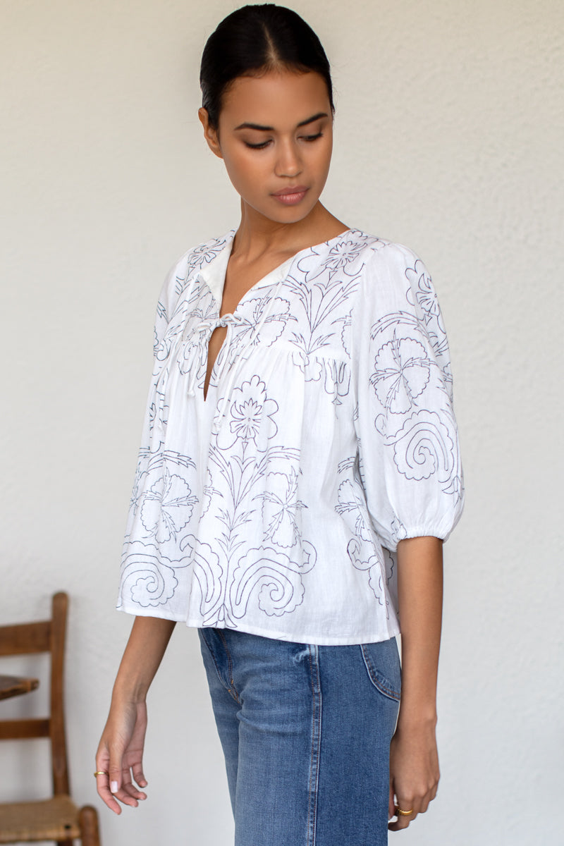 Puff Isla Top - Maeve Outline Indigo