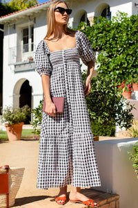 Santiago 3 Maxi Dress - Black + White Check