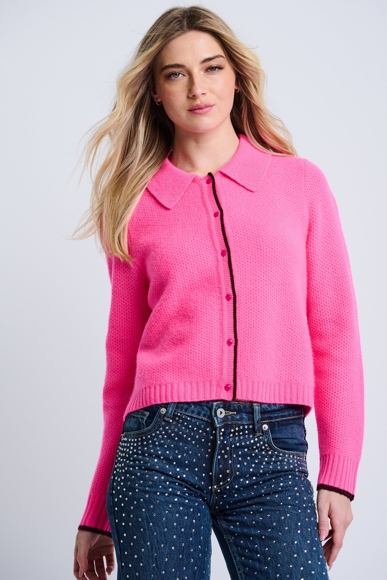 Honeycomb Cardi - Neon Pink