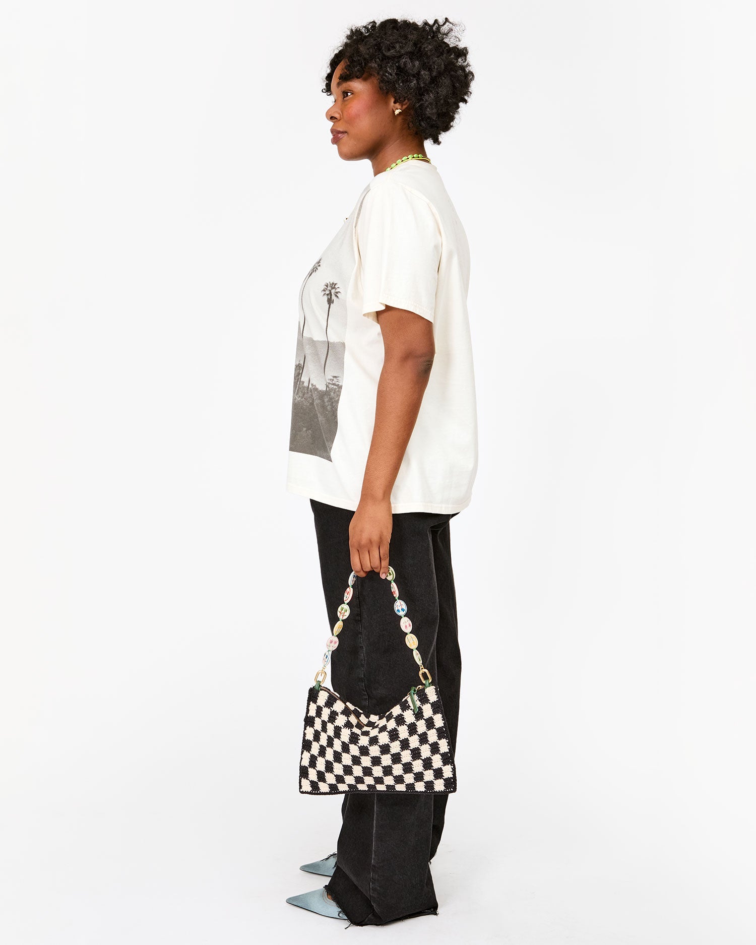Flat Clutch w/Tabs - Black & Cream Crochet Mini Checker