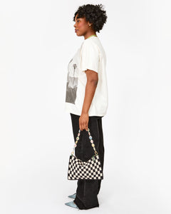 Flat Clutch w/Tabs - Black & Cream Crochet Mini Checker