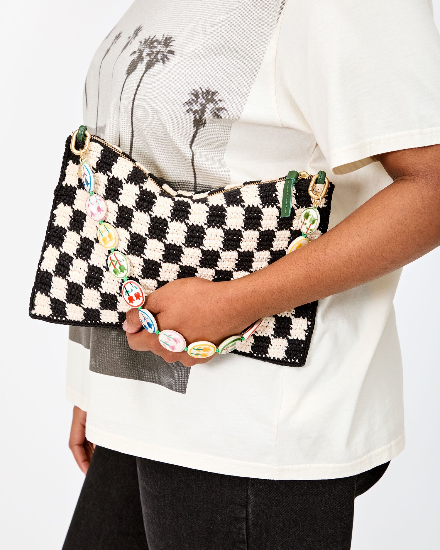 Flat Clutch w/Tabs - Black & Cream Crochet Mini Checker