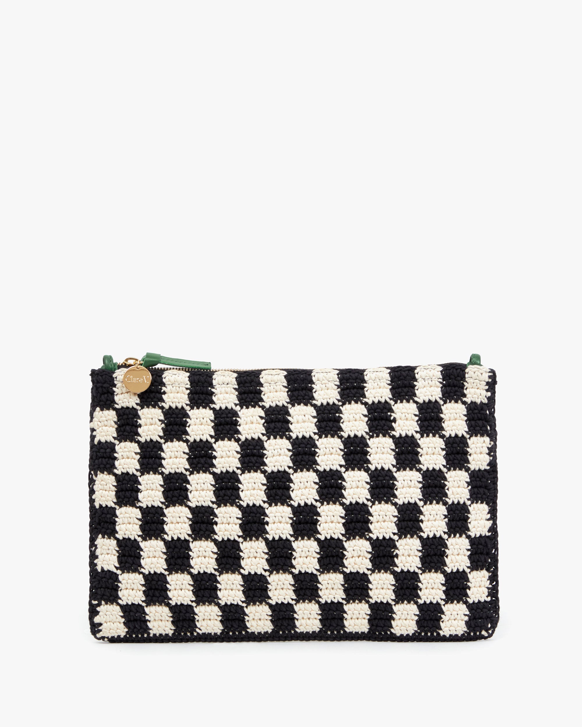 Flat Clutch w/Tabs - Black & Cream Crochet Mini Checker