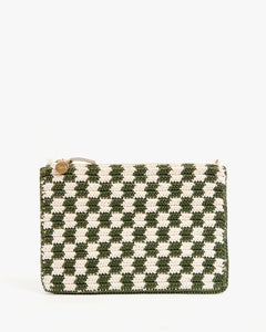 Flat Clutch w/Tabs - Olive & Cream Crochet Mini Checker