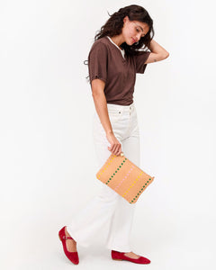 Flat Clutch w/Tabs - Bisque Woven Checker w/ Stripe