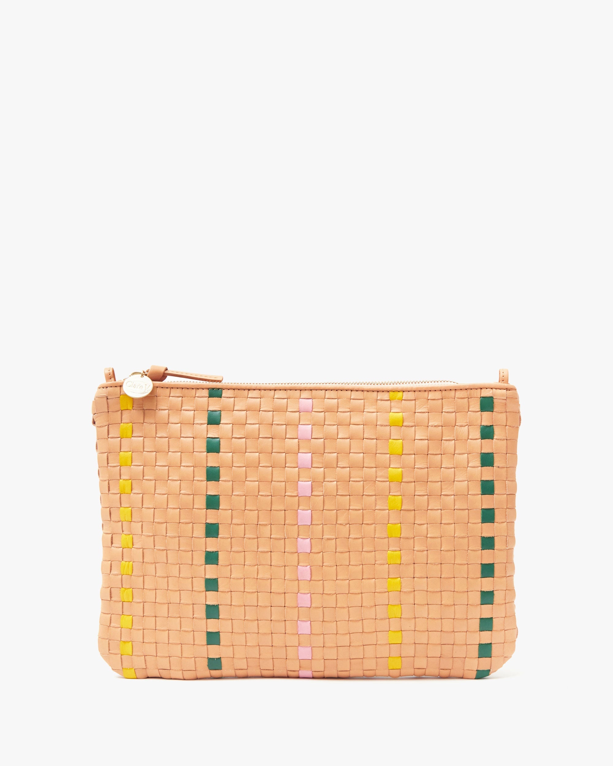 Flat Clutch w/Tabs - Bisque Woven Checker w/ Stripe