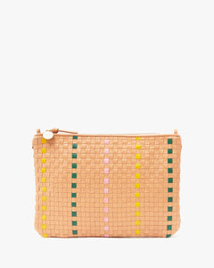 Flat Clutch w/Tabs - Bisque Woven Checker w/ Stripe