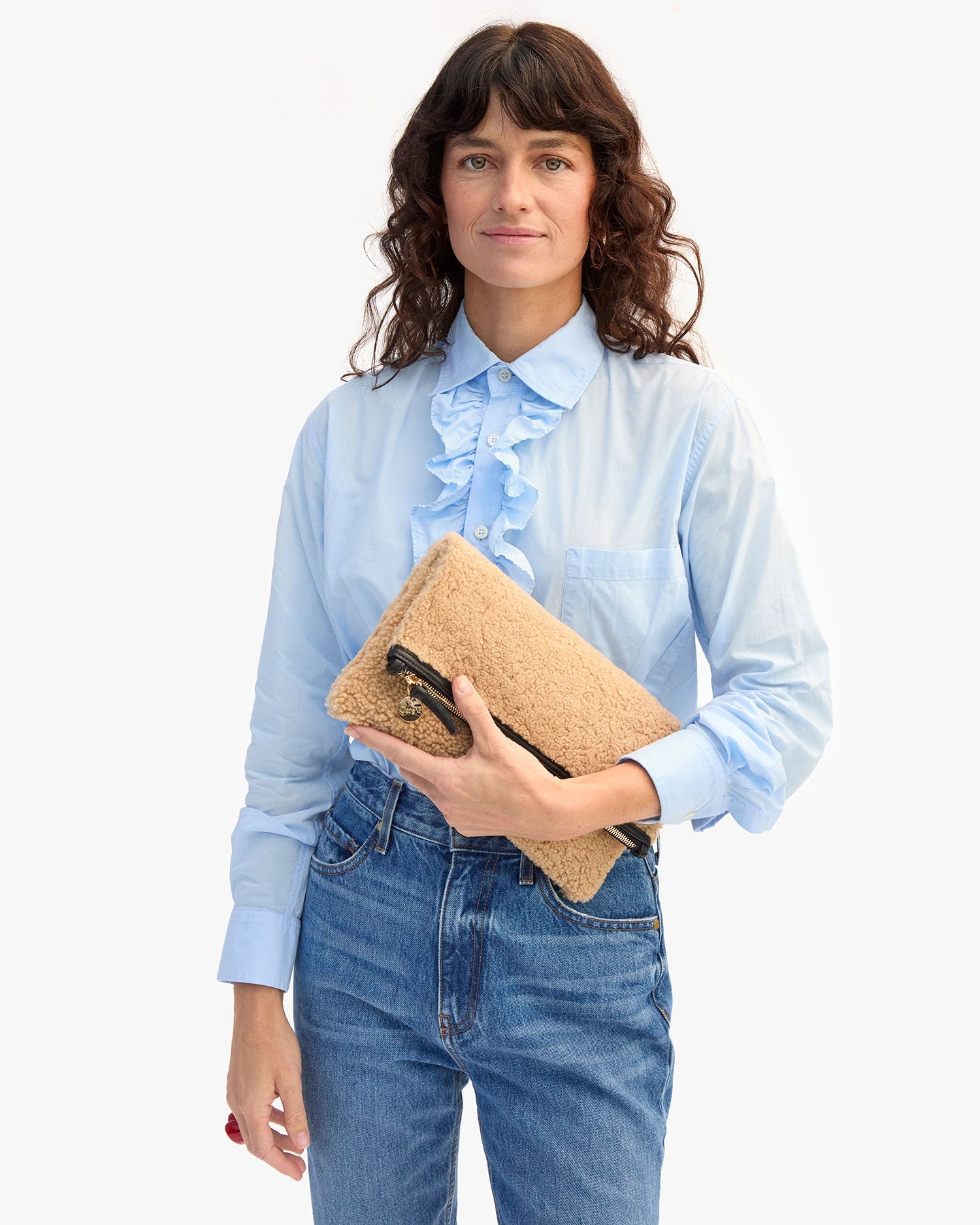 Foldover Clutch w/Tabs - Cafe au Lait