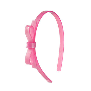 Thin Bow Headband - Pink Satin