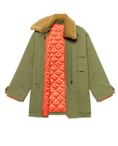 The Quilted Liner Parka - Army with Hot Orange