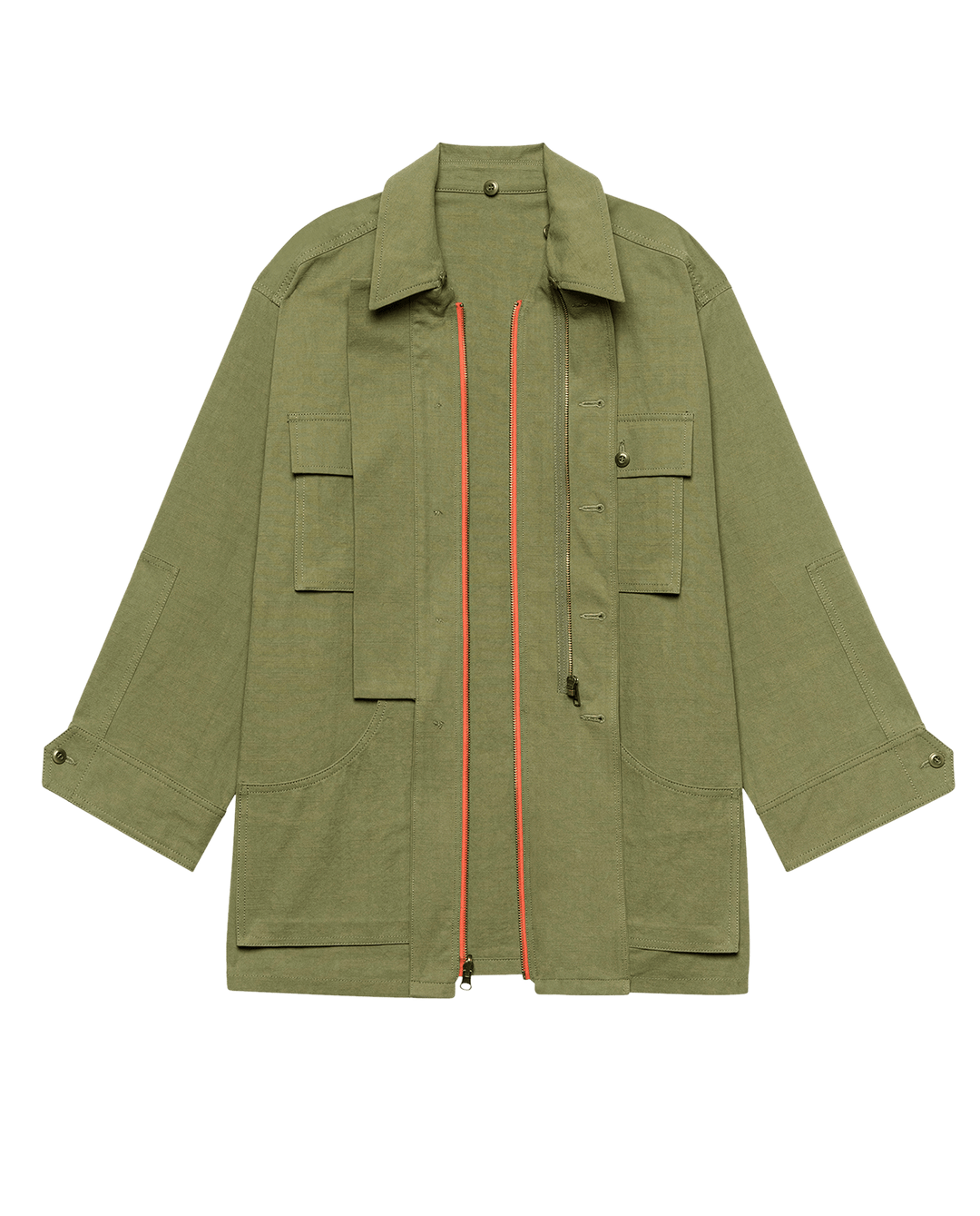 The Quilted Liner Parka - Army with Hot Orange