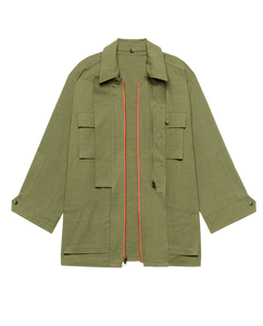 The Quilted Liner Parka - Army with Hot Orange