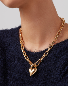 Padlock Heart Pendant Necklace - Gold