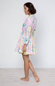 Peony Print Long Sleeve Beach Dress