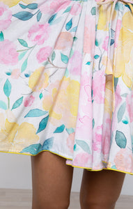 Peony Print Long Sleeve Beach Dress