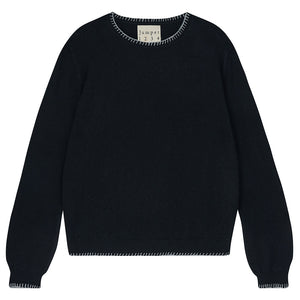 Cashmere Blanket Stitch Crew - Black