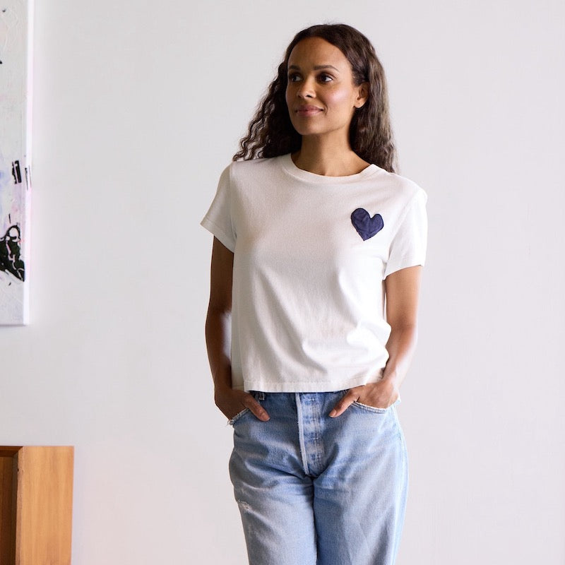 The Suke Tee Contrast Imperfect Heart - White