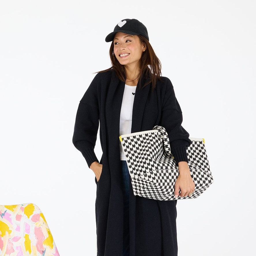 KR Heart in Check Tote - Black/White