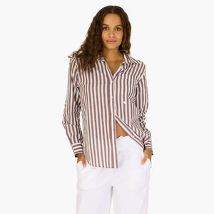 Mia Stripe Shirt - Brown/White