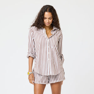 Mia Stripe Shirt - Brown/White