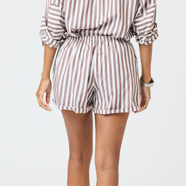 Weekend Stripe Short - Brown/White