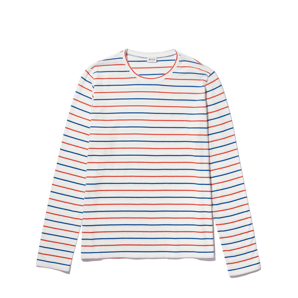 The Modern Long - White/Blue/Poppy Pinstripe