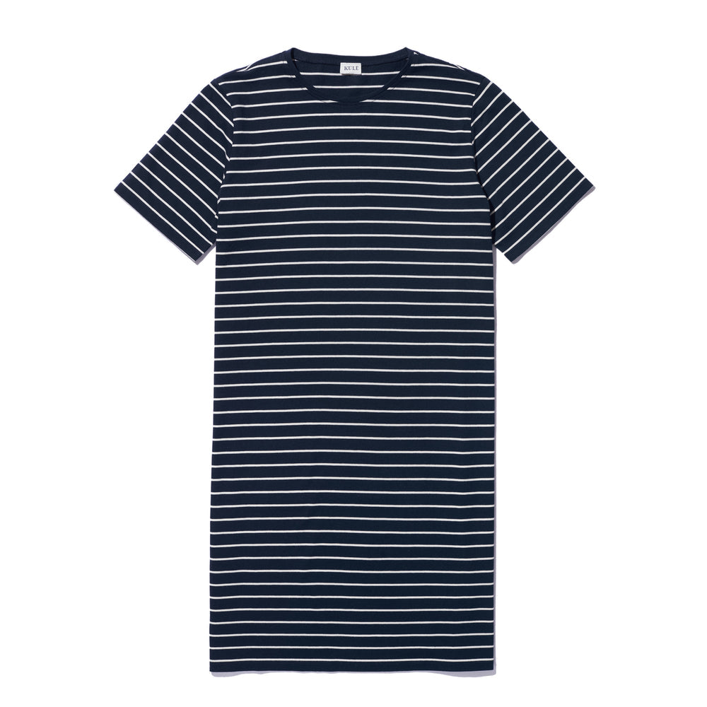 The Tee Dress - Navy/Cream Pinstripes