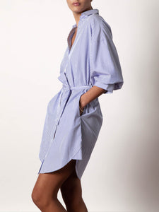 The Kate Belted Dress - Blue Stripe