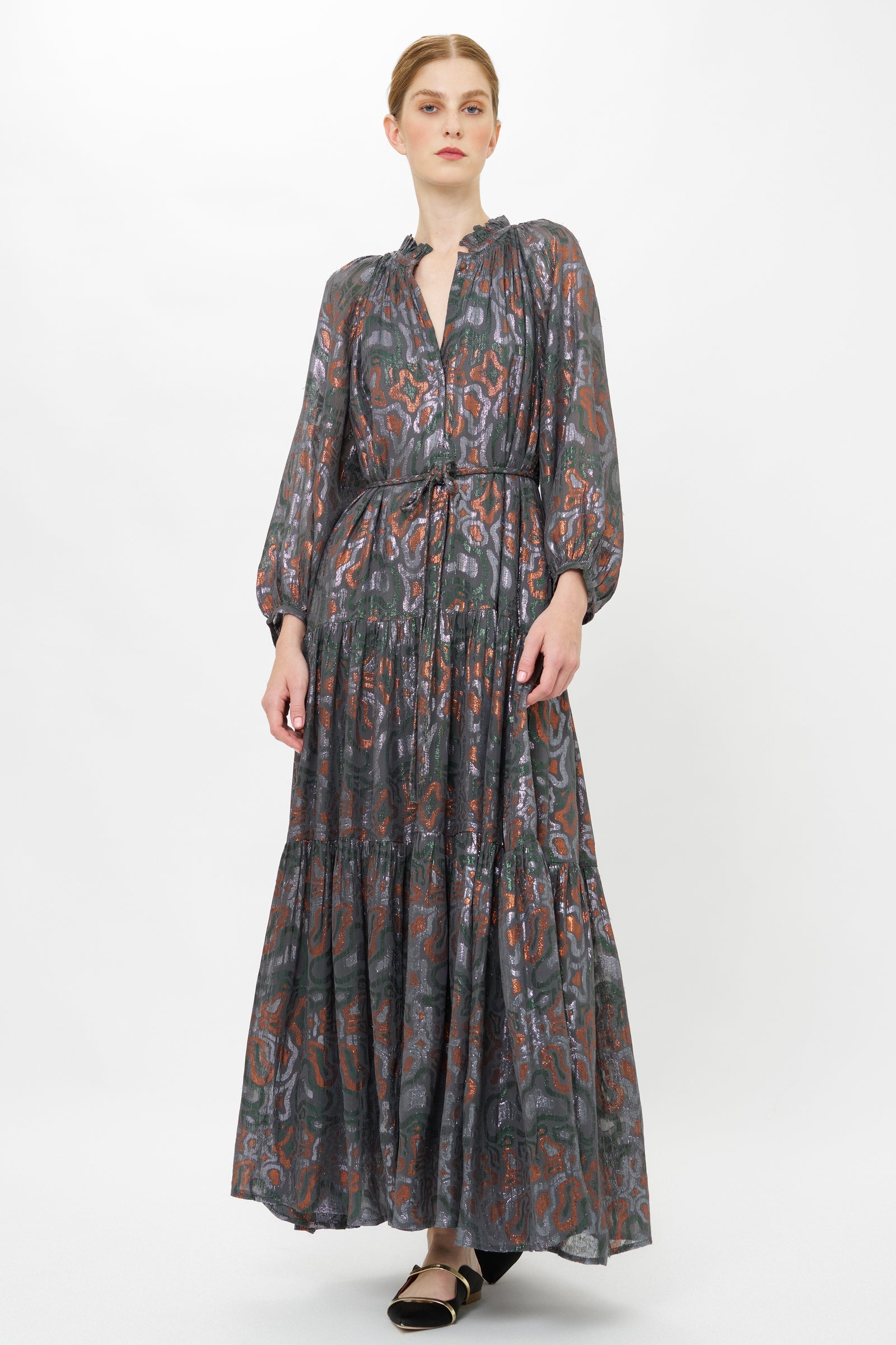 Cuff Sleeve Tie Waist Maxi - Kenzo Charcoal