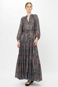 Cuff Sleeve Tie Waist Maxi - Kenzo Charcoal