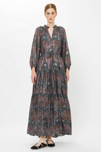 Cuff Sleeve Tie Waist Maxi - Kenzo Charcoal