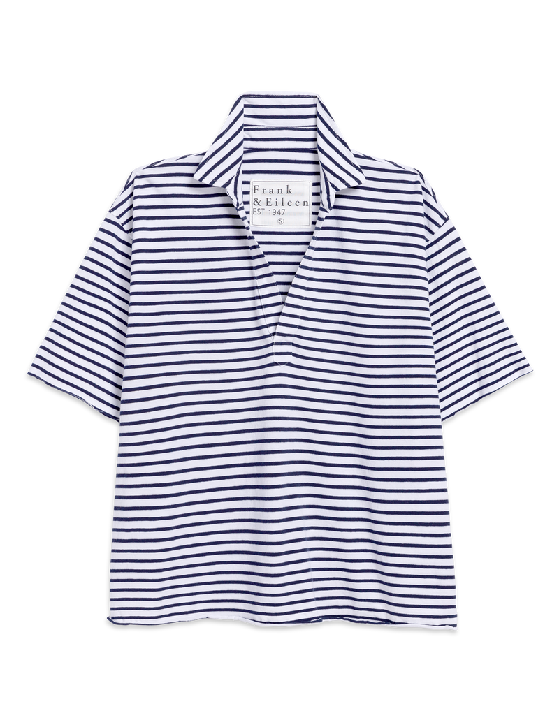 Patty - Short-Sleeve Popover Henley Navy French Stripe